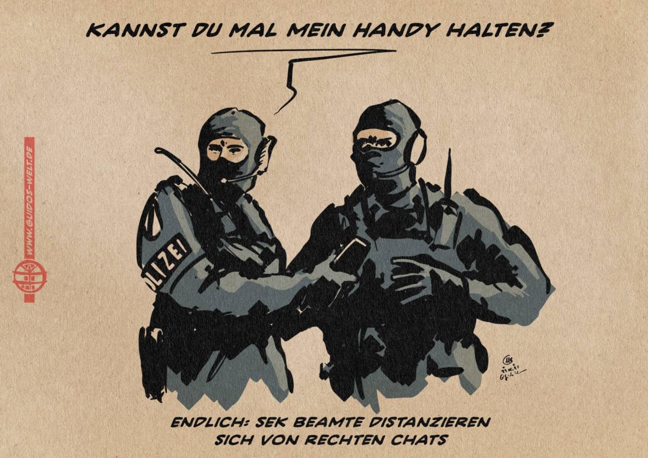 Cartoon Polizei Nazi Netzwerke Chatgruppen